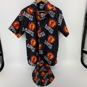 Runtz Worldwide Button Up‎ Shirt Mens M Black Flames Print &  L/XL Bucket HAT